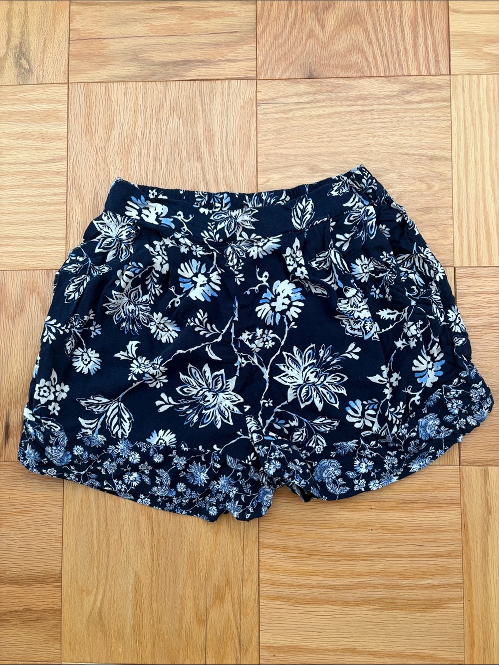 H&M Navy Floral High-Waist Shorts